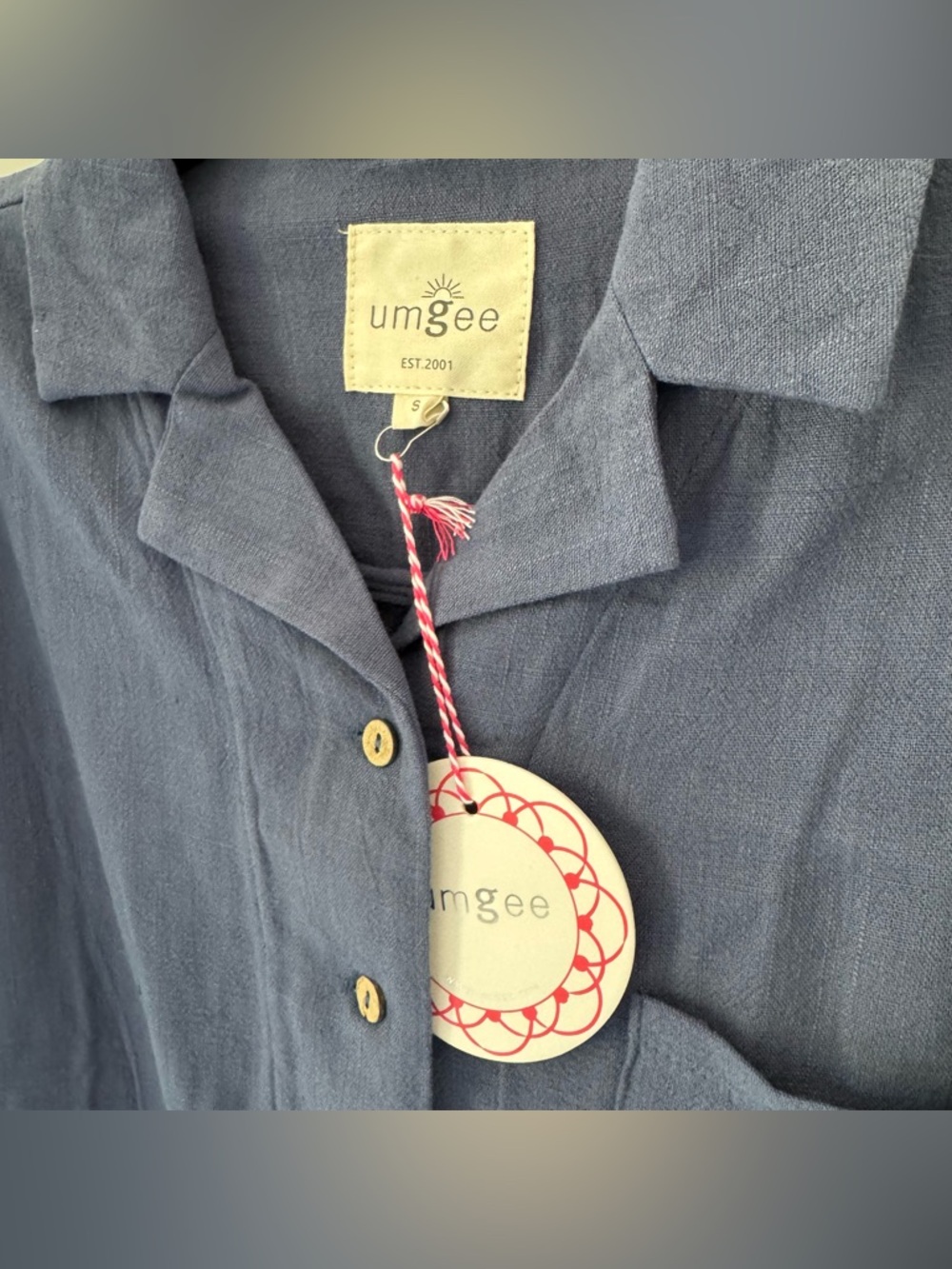 Umgee Button Down Blouse Top Flower Scalloped Embroidered Linen Blend - Picture 4 of 7